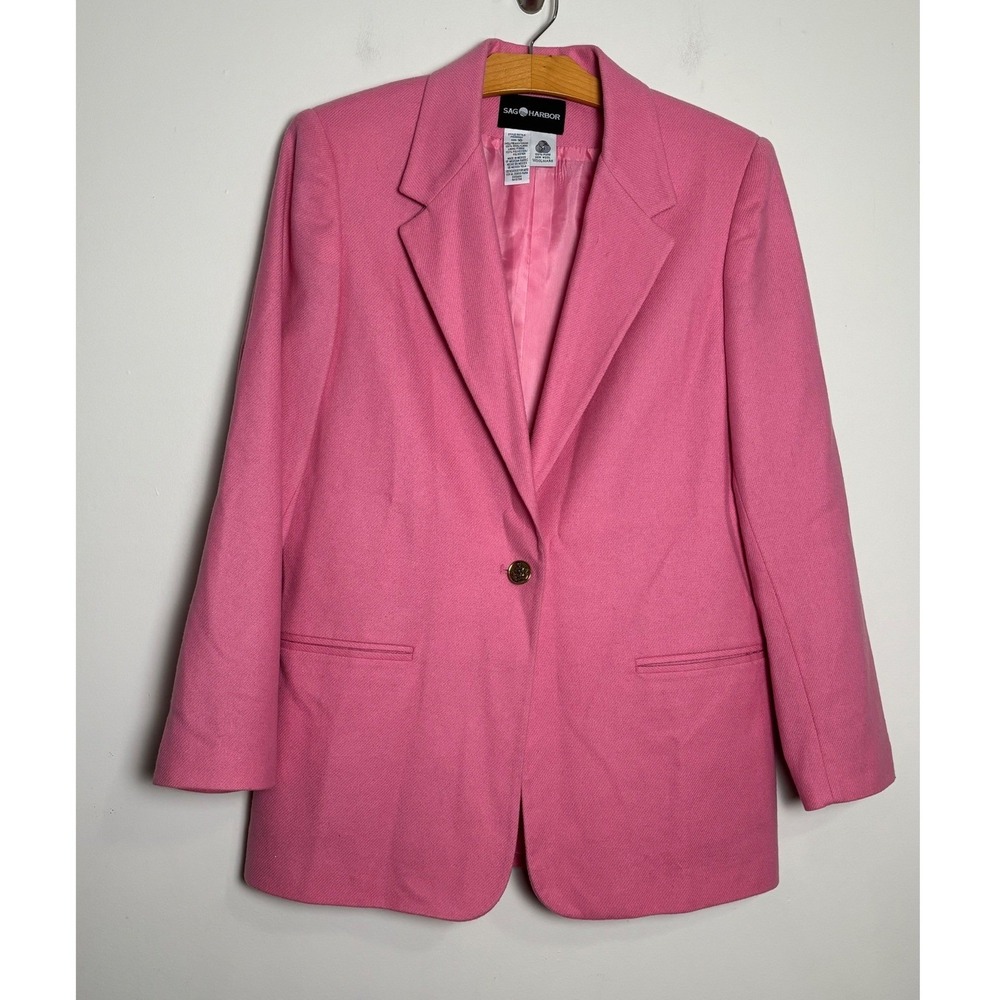Sag Harbor Womens Vintage 90s Wool Blazer Jacket 10 Pink Preppy Classic‎ Career